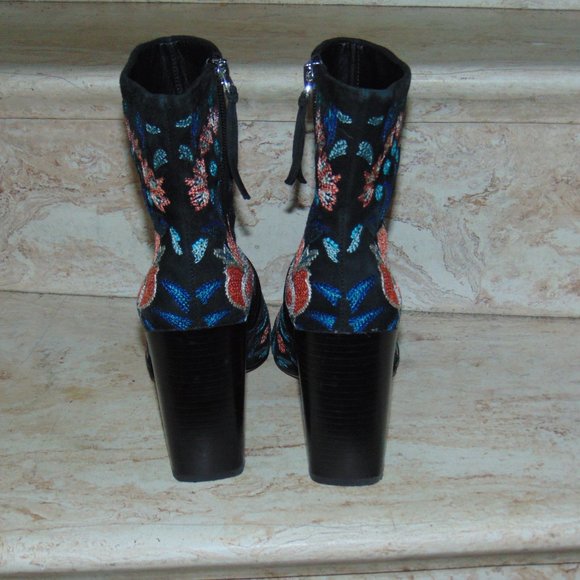Rebecca Minkoff Black Teal Peach Billie Floral Embroidered Peep Toe Bootie Sz 8M - Picture 5 of 9